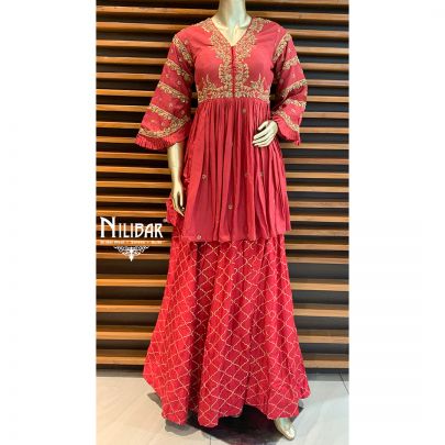 Fire Brick Red Silk Peplum Lehenga