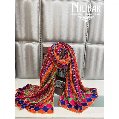 Multicolor Crepe Phulkari Dupatta