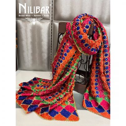 Multicolor Crepe Phulkari Dupatta