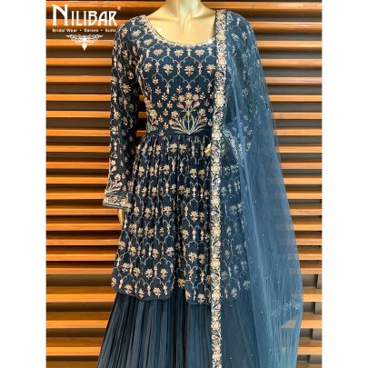 Peacock Blue Chinon Peplum Lehenga