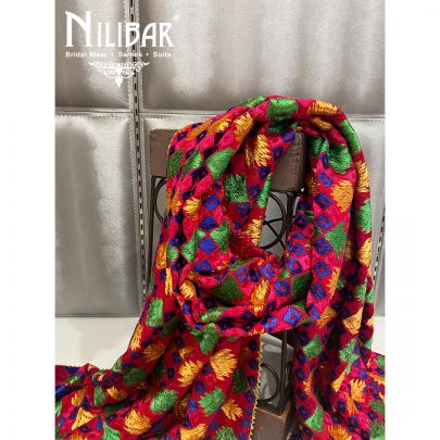 Red Crepe Phulkari Dupatta