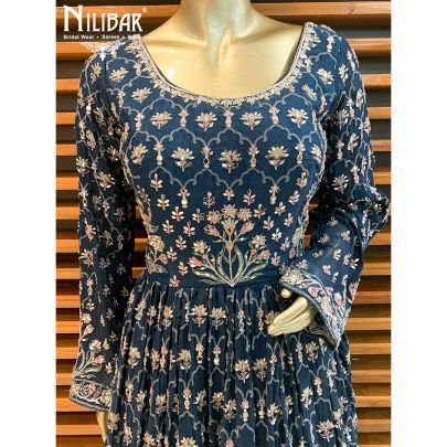Peacock Blue Chinon Peplum Lehenga