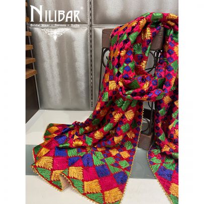 Red Crepe Phulkari Dupatta