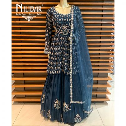Peacock Blue Chinon Peplum Lehenga