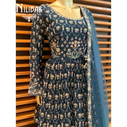 Peacock Blue Chinon Peplum Lehenga