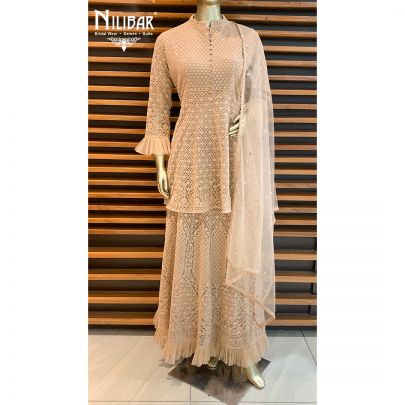 Peach Net Peplum Lehenga