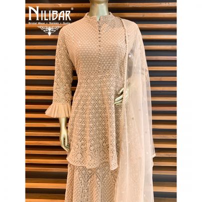 Peach Net Peplum Lehenga