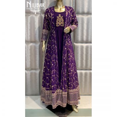 Brinjal Purple  Georgette Jacket Style Anarkali