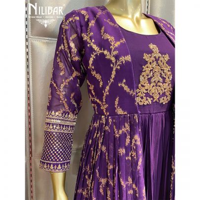 Brinjal Purple  Georgette Jacket Style Anarkali