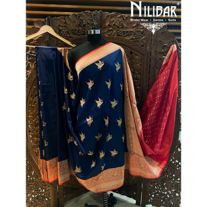 Navy Blue Silk Jamdani Saree