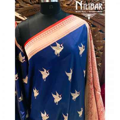Navy Blue Silk Jamdani Saree