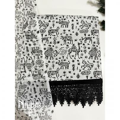Black and White Cotton Unstitched Suit  