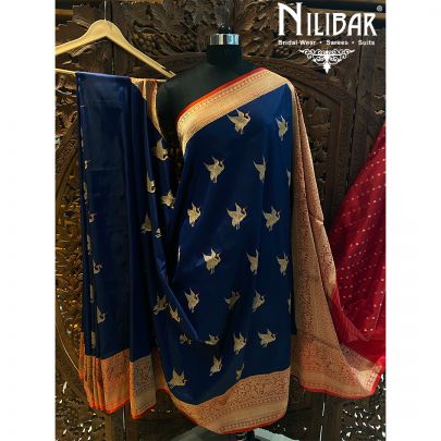 Navy Blue Silk Jamdani Saree