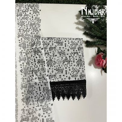 Black and White Cotton Unstitched Suit  