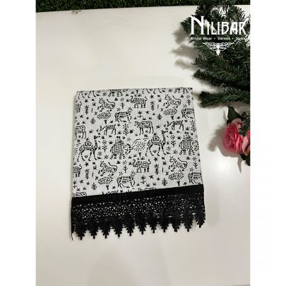 Black and White Cotton Unstitched Suit  