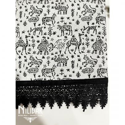 Black and White Cotton Unstitched Suit  