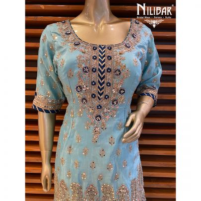 Sky Blue Silk Sharara  Suit