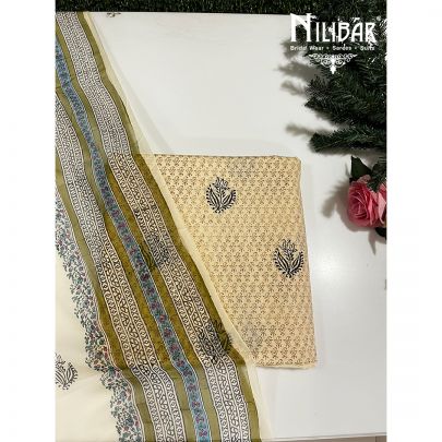 Beige Cotton Unstitched Suit