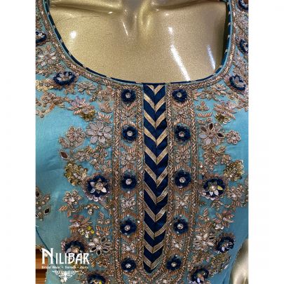 Sky Blue Silk Sharara  Suit