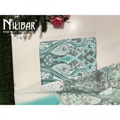 White and Turquoise Cotton Unstitched Suit
