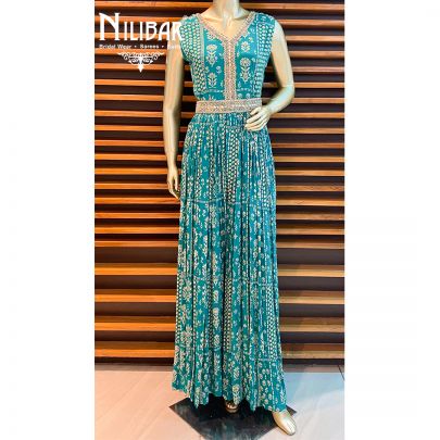 Teal Blue Chinon Jumpsuit
