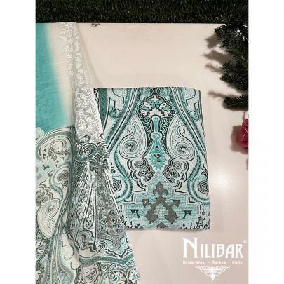 White and Turquoise Cotton Unstitched Suit