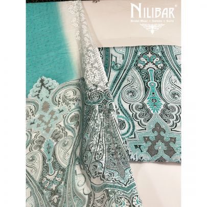 White and Turquoise Cotton Unstitched Suit