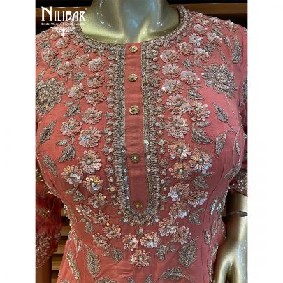 Watermelon Pink Silk Panelled Palazzo Suit