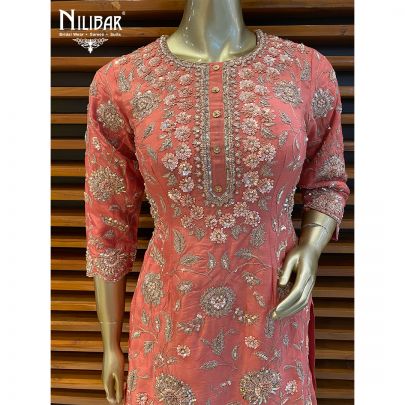Watermelon Pink Silk Panelled Palazzo Suit