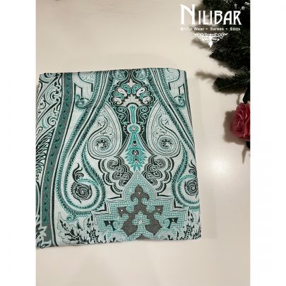 White and Turquoise Cotton Unstitched Suit