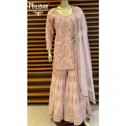 Pastel Pink Silk Garara Suit