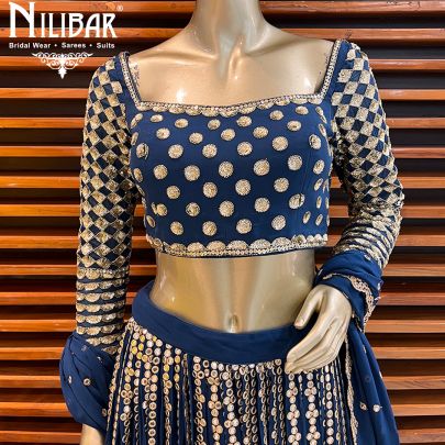 Navy Blue Georgette Lehenga's
