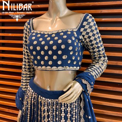 Navy Blue Georgette Lehenga's