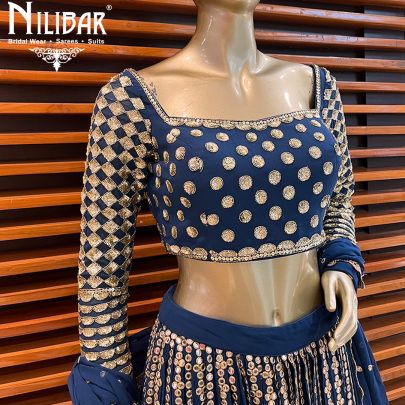 Navy Blue Georgette Lehenga's