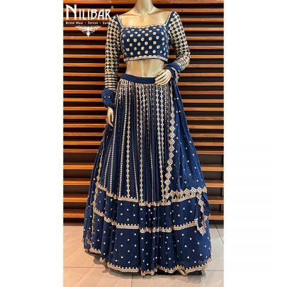 Navy Blue Georgette Lehenga's