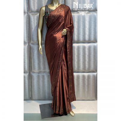 Chocolate Brown Satin Saree