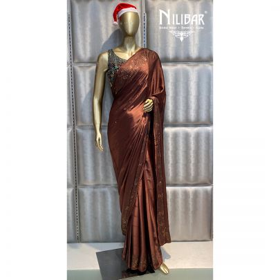 Chocolate Brown Satin Saree