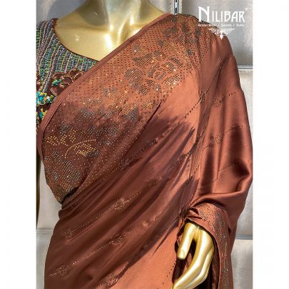 Chocolate Brown Satin Saree