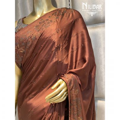 Chocolate Brown Satin Saree