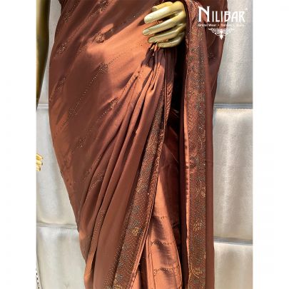 Chocolate Brown Satin Saree