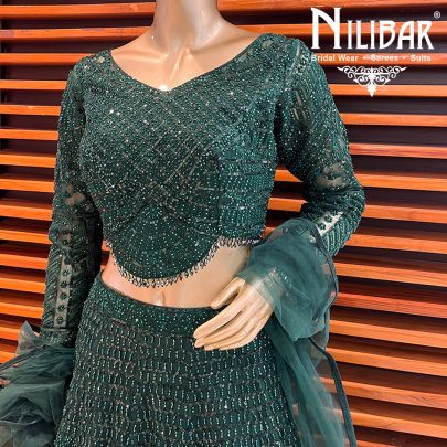 Bottle Green Georgette Lehenga