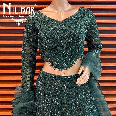 Bottle Green Georgette Lehenga