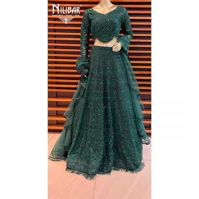 Bottle Green Georgette Lehenga