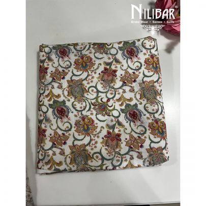 White and Multicolor Linen Unstitched Suit