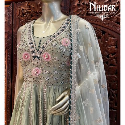 Tea Green Georgette Peplum Suit Set
