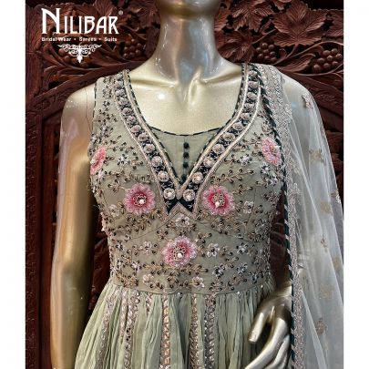 Tea Green Georgette Peplum Suit Set