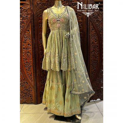 Tea Green Georgette Peplum Suit Set