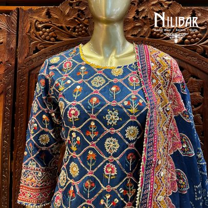 Navy Blue Silk Garara Suit Set