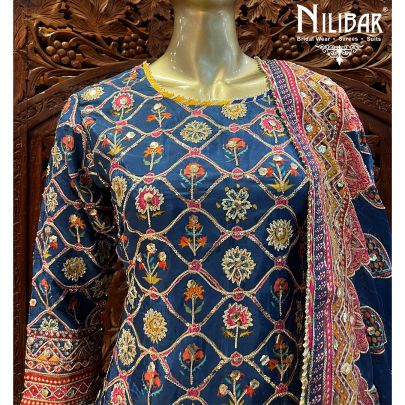 Navy Blue Silk Garara Suit Set