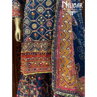 Navy Blue Silk Garara Suit Set